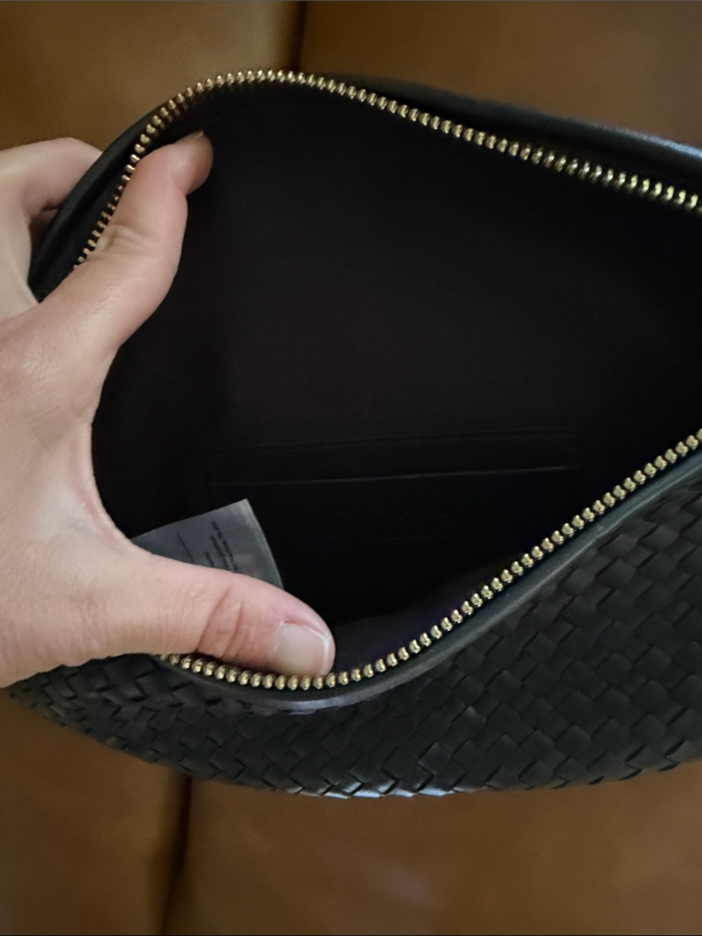 Black Woven Leather Crossbody Belt Bag - Picture 2 of 4